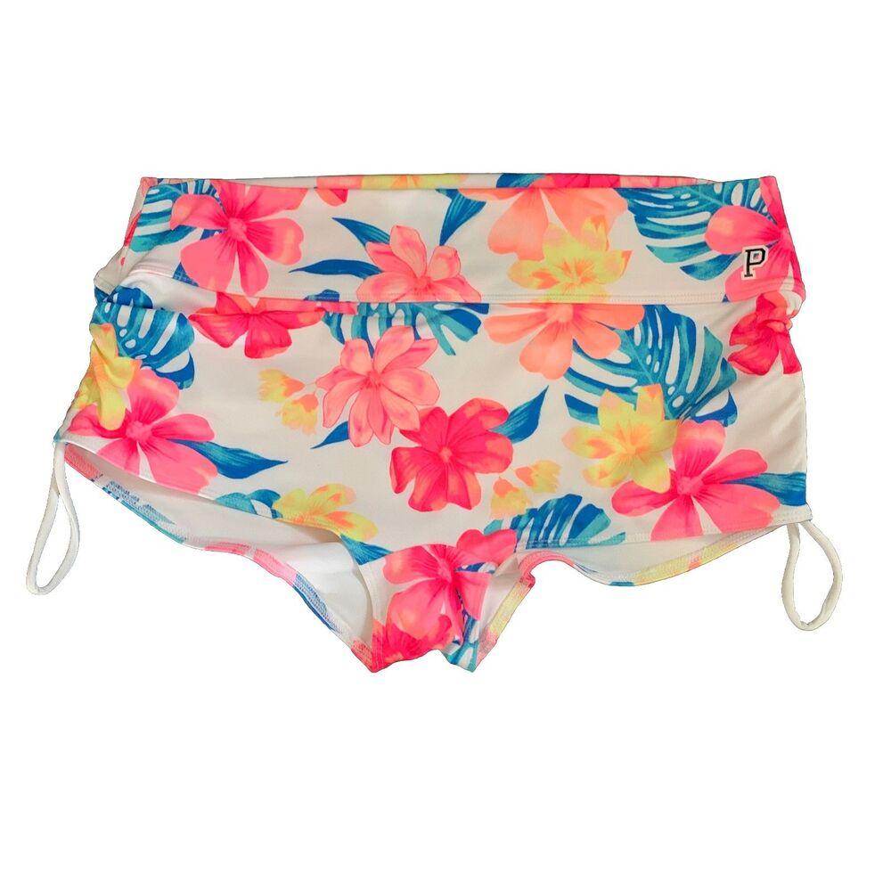 Victoria's Secret PINK Gym To Swim Shorts Cinched Sides Mcbling Floral Women's L